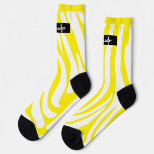 Chaussette Motif de zèbre rayé jaune Monogramme tendance