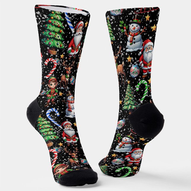 Chaussette Motif décoratif de Noël sur fond noir (Créateur téléchargé)