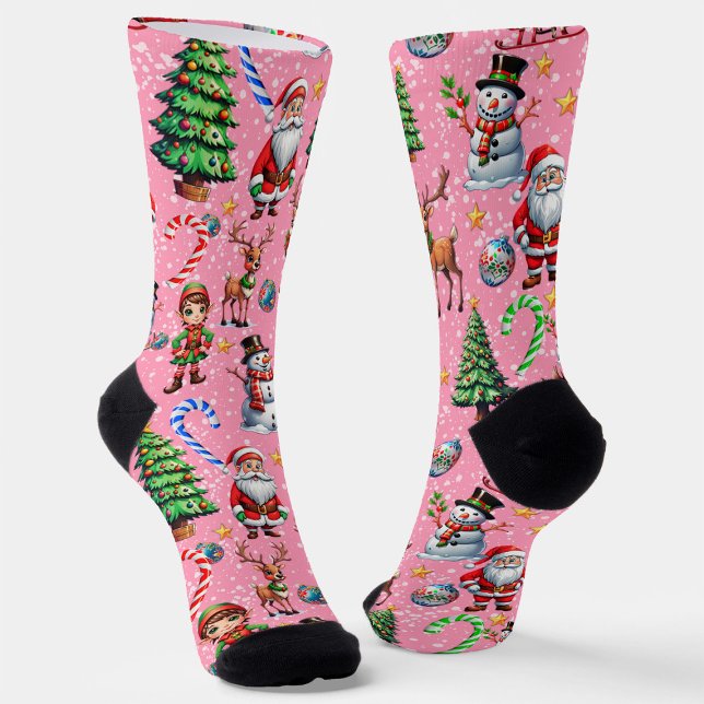 Chaussette Motif décoratif de Noël sur fond rose (Créateur téléchargé)