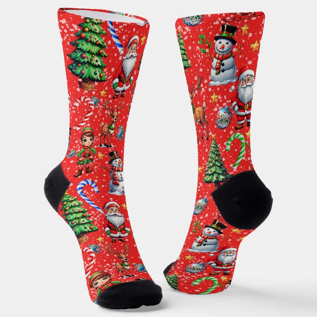 Chaussette Motif décoratif de Noël sur fond rouge (Créateur téléchargé)