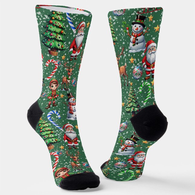 Chaussette Motif décoratif de Noël sur fond vert (Créateur téléchargé)