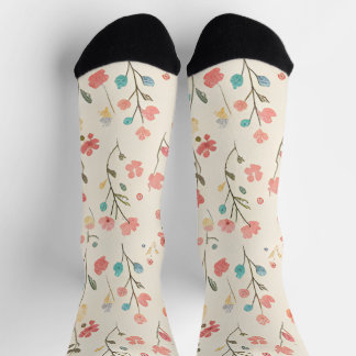 Chaussette Motif délicat de pousses à l'aquarelle pastel