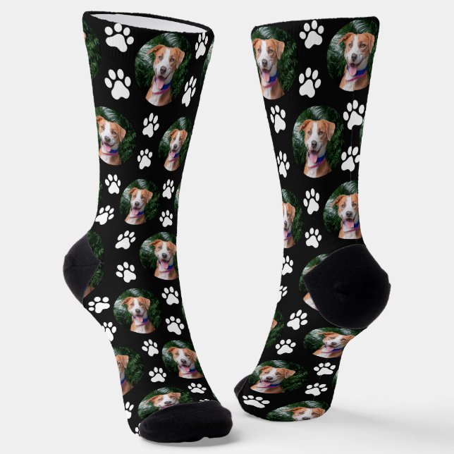 Chaussette Motif d'empreinte de patte de photo d'animal de co (Angulaire)