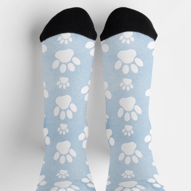 Chaussette Motif d'empreintes de pattes, Pattes blanches, Aqu (Haut)