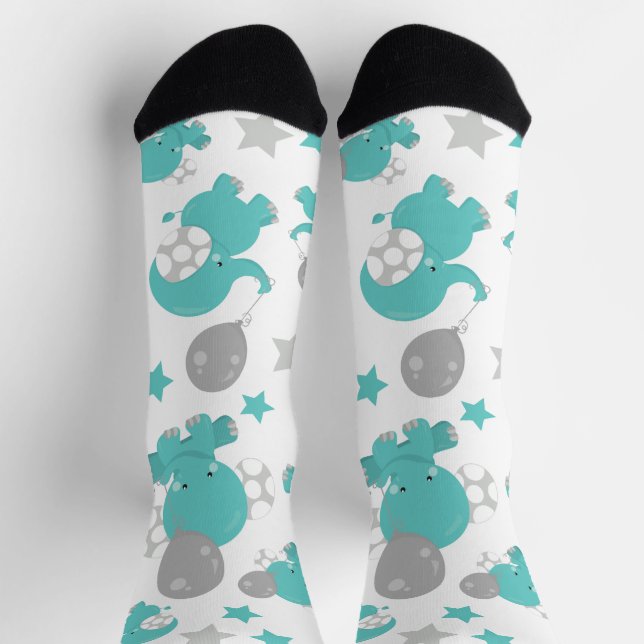 Chaussette Motif Des Eléphants Bleus, Eléphants Mignons, Étoi (Haut)