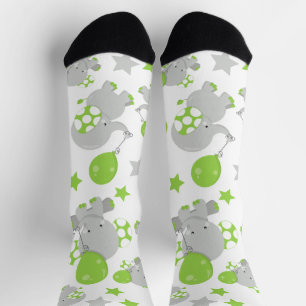Chaussette Motif Des Eléphants, Eléphants Mignons - Grey Vert