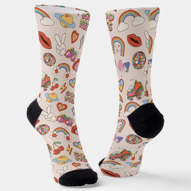 Chaussette Motif des icônes hippie (Angulaire)