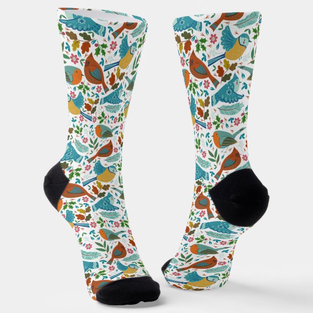 Chaussette Motif des oiseaux d'hiver mignons (Angulaire)