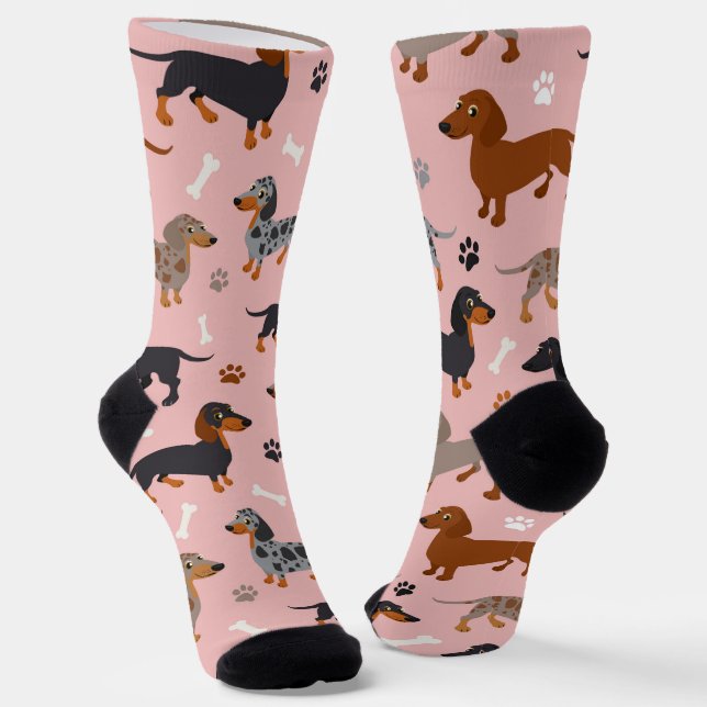 Chaussette Motif des pattes et des os de Dachshund (Angulaire)