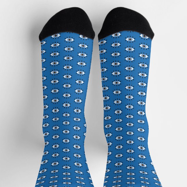 Chaussette Motif des yeux mal grecs bleu noir blanc (Haut)