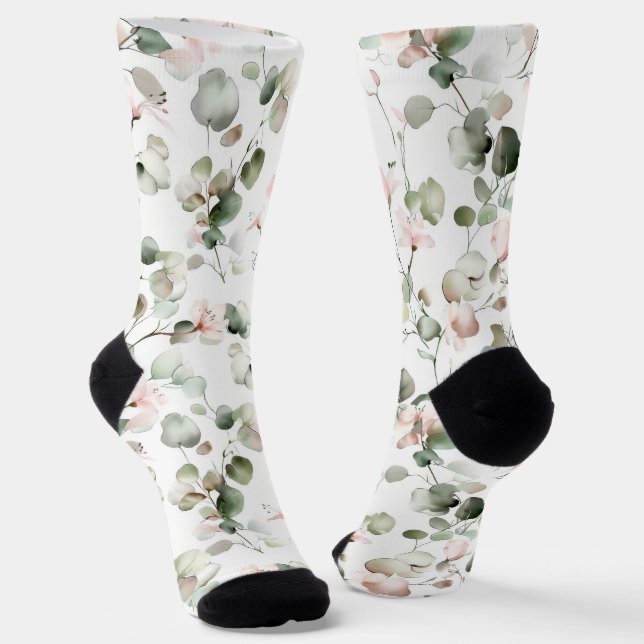 Chaussette Motif d'eucalyptus à l'aquarelle (Angulaire)
