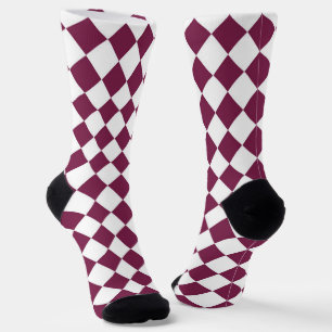 Chaussette Motif diamant à carreaux blanc et burgundy