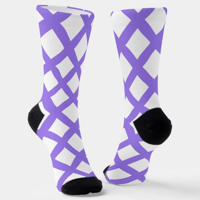 Chaussette Motif diamant à carreaux blanc violet (Angulaire)