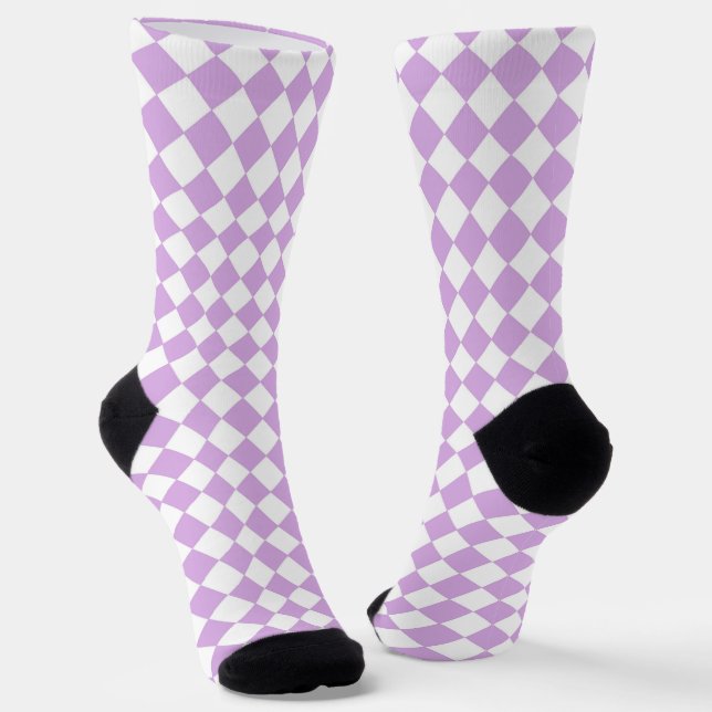 Chaussette Motif diamant à carreaux blanc violet (Angulaire)