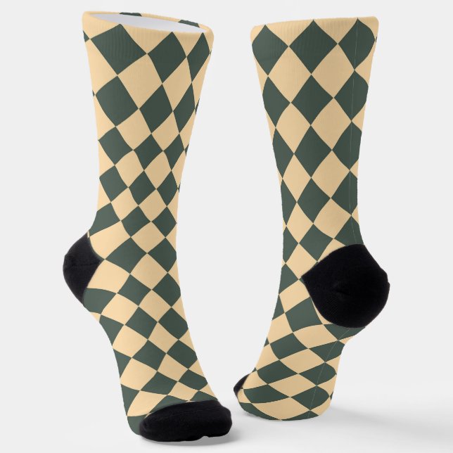 Chaussette Motif diamant à carreaux jaune vert (Angulaire)