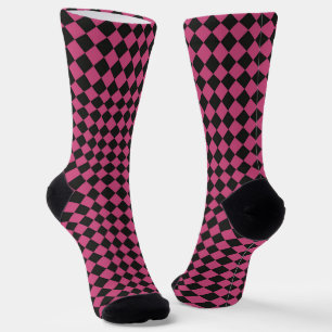 Chaussette Motif diamant à carreaux rose et noir