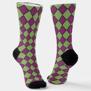 Chaussette Motif Diamant à Carreaux Violet Vert