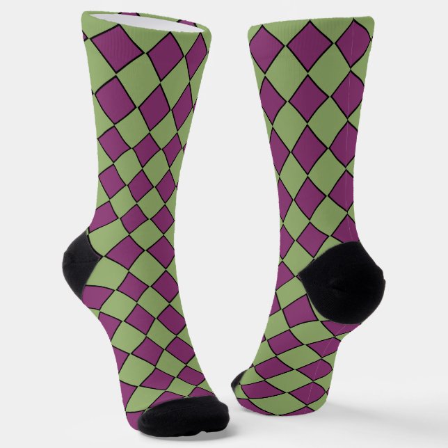 Chaussette Motif Diamant à Carreaux Violet Vert (Angulaire)