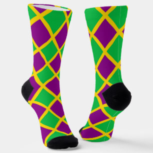 Chaussette Motif Diamant à Carreaux Violet Vert