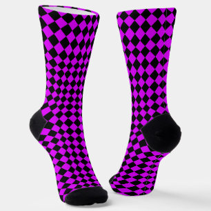 Chaussette Motif diamant damier noir violet