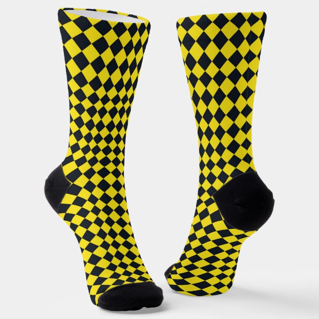 Chaussette Motif diamant jaune de damier noir (Angulaire)