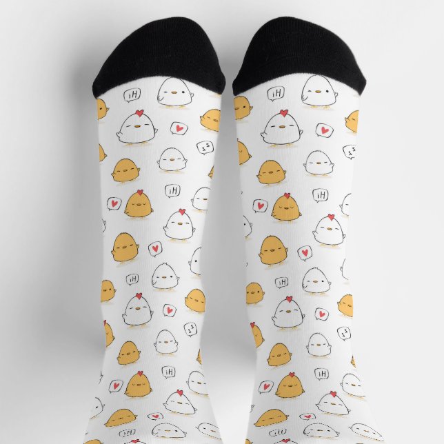Chaussette Motif d'illustration de poulets blancs de caricatu (Haut)