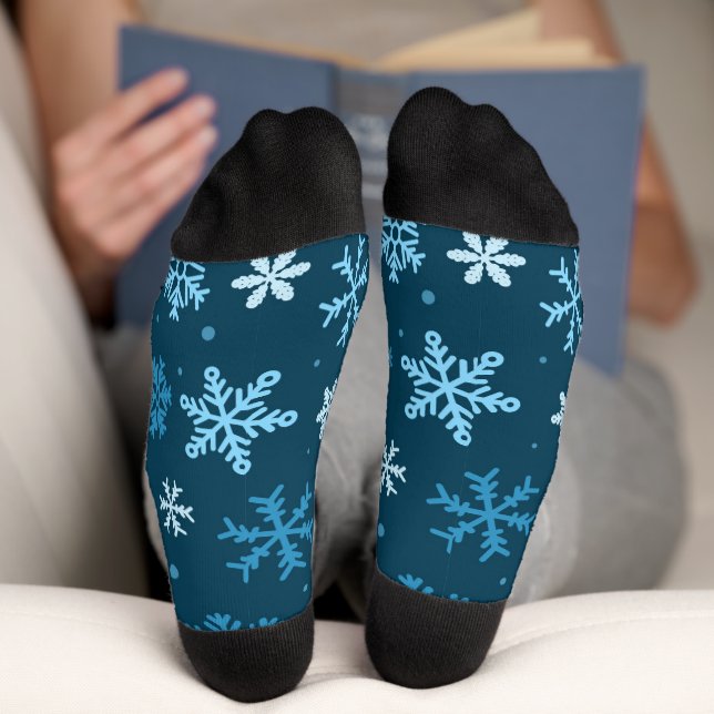 Chaussette Motif d'illustration du flocon de neige de Noël bl (Fond)