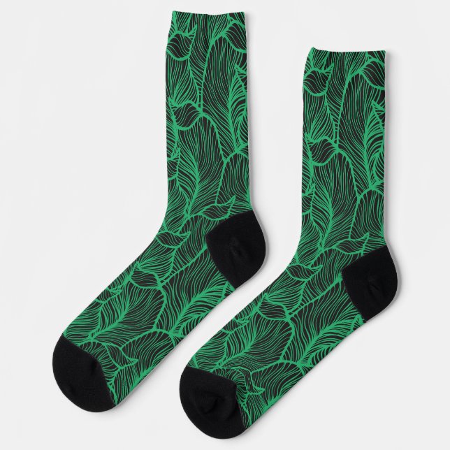 Chaussette motif d'illustration feuille verte (Gauche)