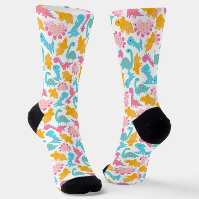 Chaussette Motif Dinosaur rose et Turquoise (Angulaire)