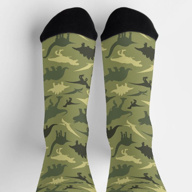 Chaussette Motif Dinosaure, Silhouette Dinosaure, Dino Vert (Haut)