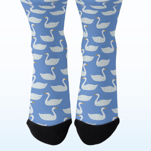 Chaussette Motif d'oiseau cygne bleu