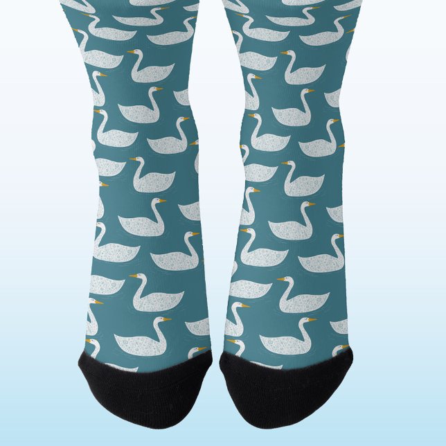 Chaussette Motif d'oiseau cygne sarcelle verte (Swan pattern socks for farmers and bird lovers)