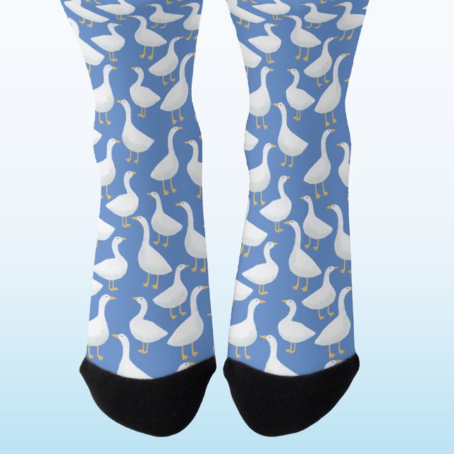 Chaussette Motif d'oiseau oie bleu (Goose geese pattern socks for farmers and bird lovers)