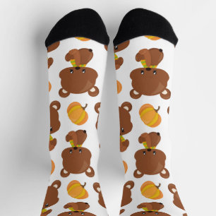 Chaussette Motif D'Ours, Ours Mignons, Automne, Citrouille