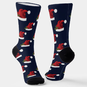 Chaussette Motif Du Festin Rouge Chapeaux De Père Noël Sur Bl