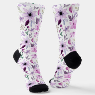 Chaussette Motif élégant de fleurs roses et violettes