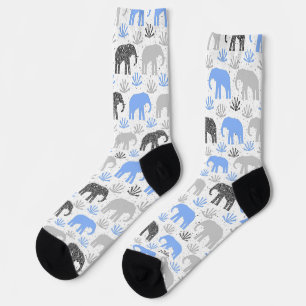 Chaussette Motif éléphant gris bleu pailleté