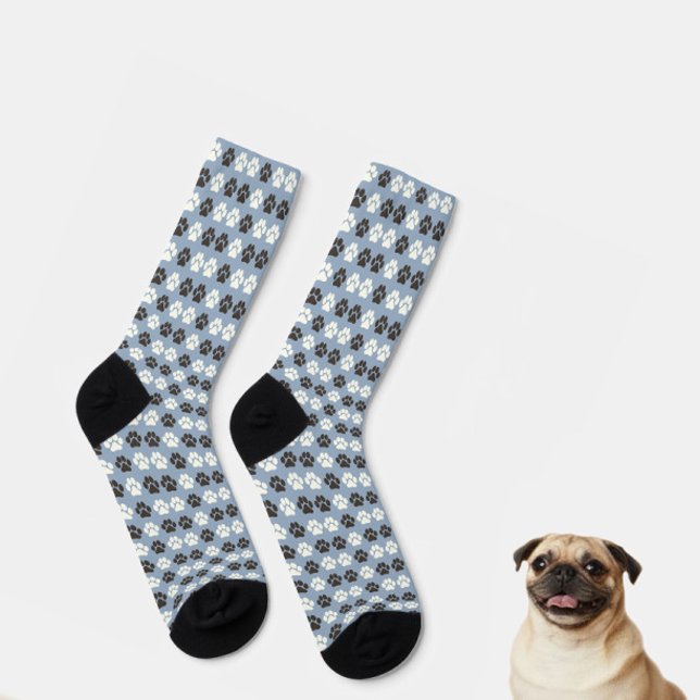 Chaussette Motif Empreinte de Patte Argent Bleu (Créateur téléchargé)
