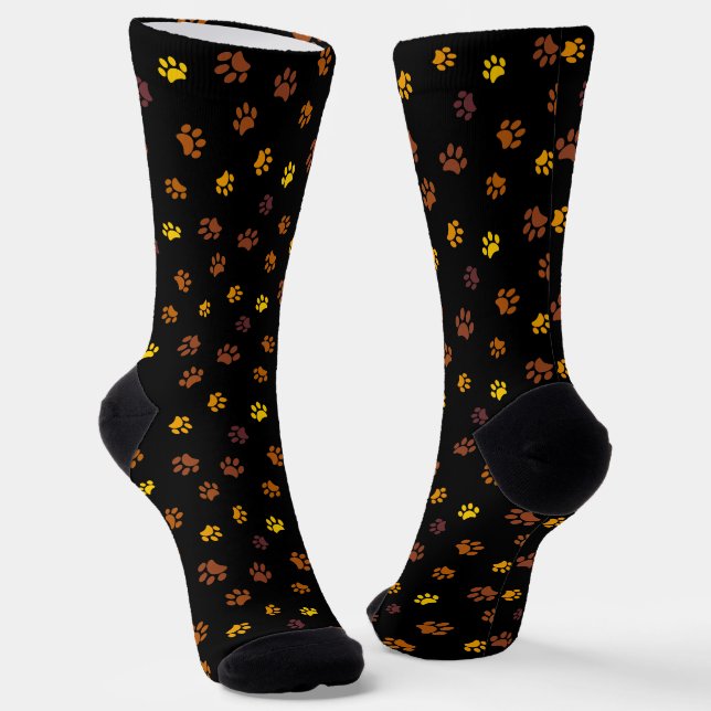 Chaussette Motif Empreintes de Patte Jaune Orange Marron sur  (Angulaire)