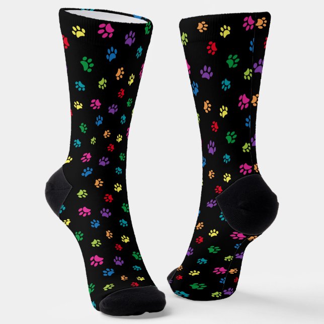 Chaussette Motif Empreintes de Pattes Colorées Noir (Angulaire)