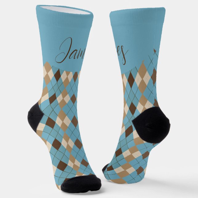 Chaussette Motif En vichy Brown bleu personnalisable (Angulaire)