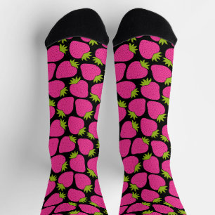 Chaussette Motif Fantaisiste aux Fraises Rose Féminin Mignon