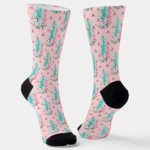 Chaussette Motif Festive Pink Christmas Tree