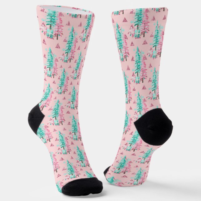Chaussette Motif Festive Pink Christmas Tree (Angulaire)
