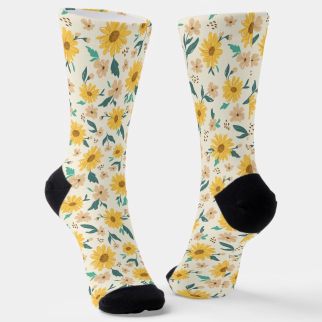 Chaussette Motif Fleur de marguerite jaune (Angulaire)