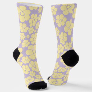 Chaussette Motif Fleur - Pastel Jaune et Violet