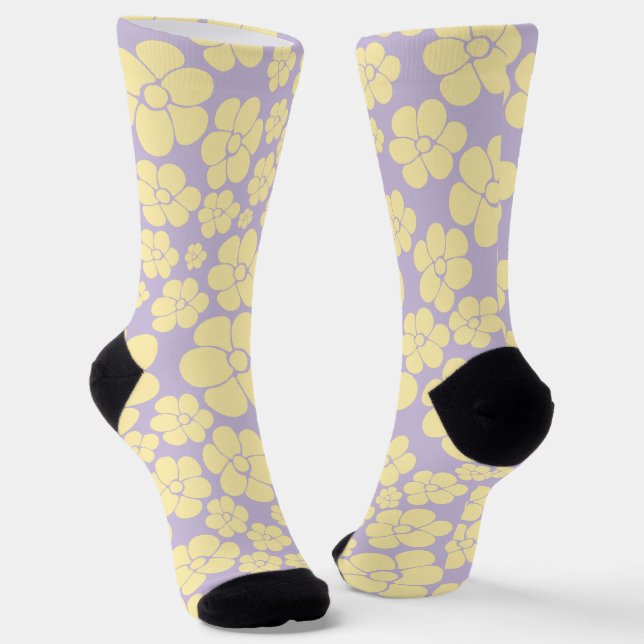 Chaussette Motif Fleur - Pastel Jaune et Violet (Angulaire)