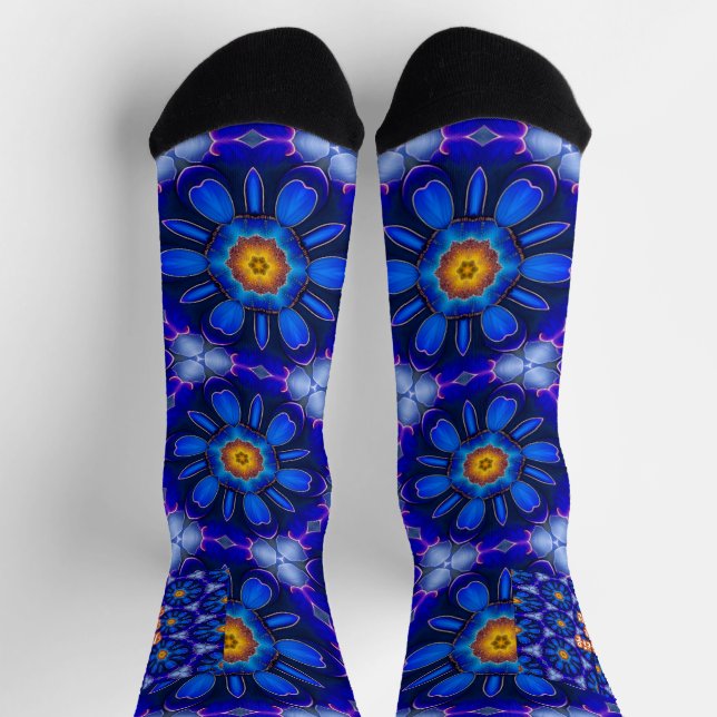 Chaussette Motif Fleurs bleues Abstraites (Haut)