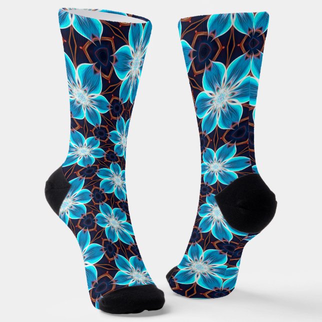 Chaussette Motif Fleurs bleues Abstraites (Angulaire)