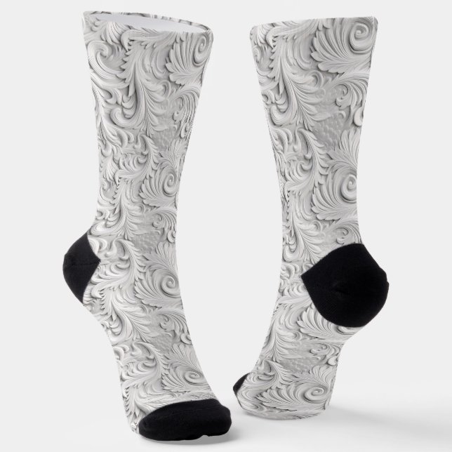 Chaussette Motif floral 3-D blanc ivoire (Angulaire)